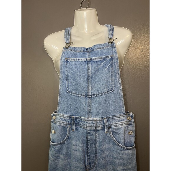 &Denim Overalls Womens 4 Light Wash Blue Denim Bib Adjustable Straps Distressed - Picture 1 of 11